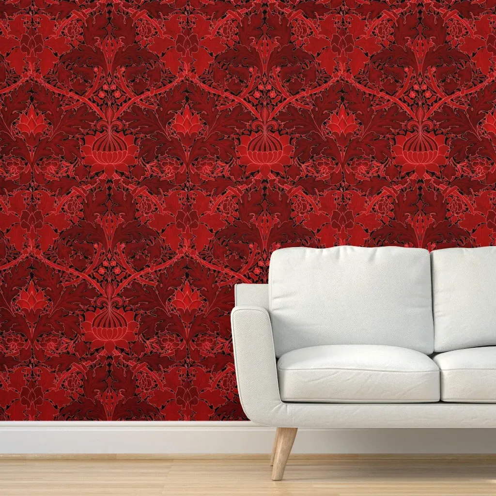 William Morris St. James Damask Peel and Stick Wallpaper - Red, Black product
