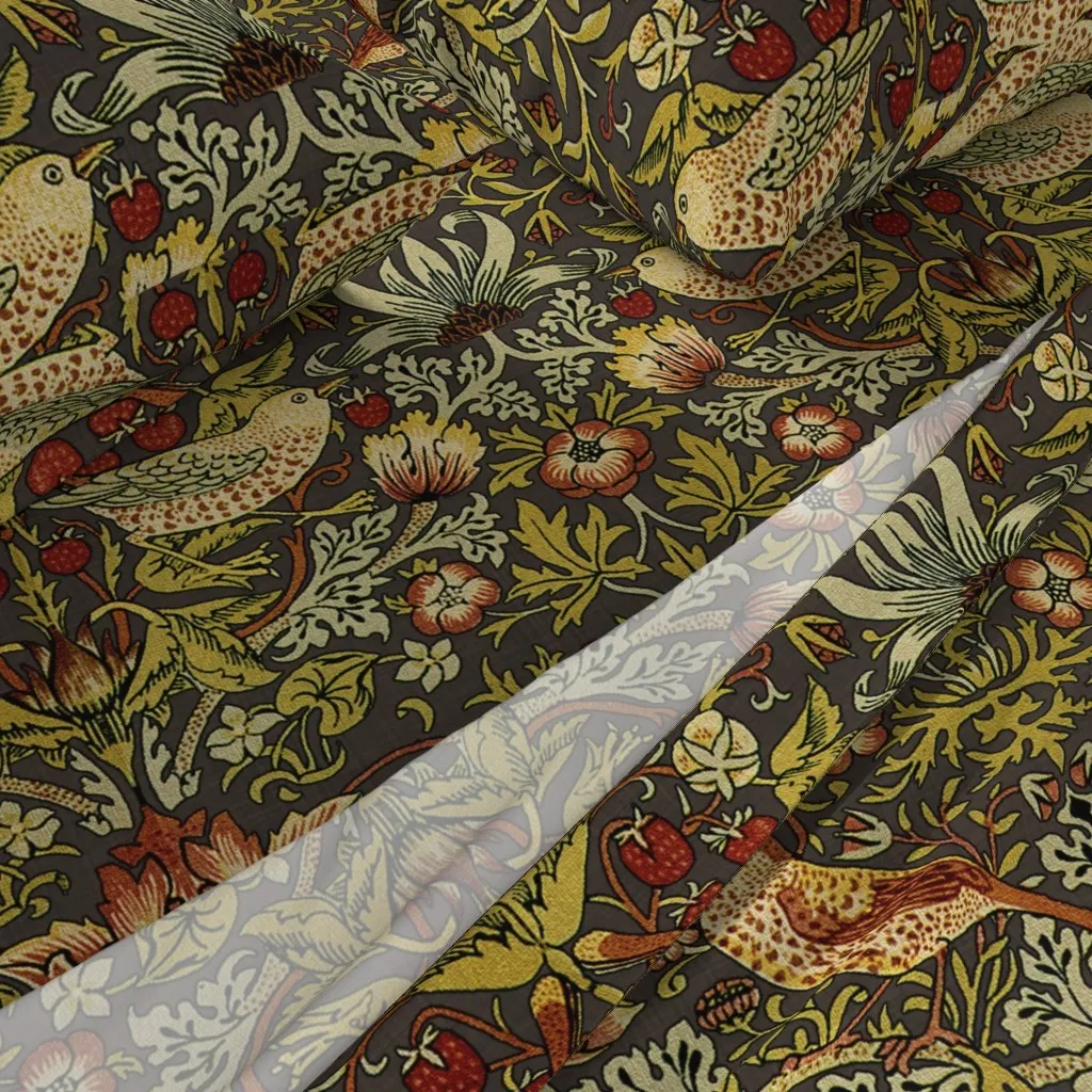 William Morris Strawberry Thief Full Sheet Set - Mustard Yellow, Linen alternate view