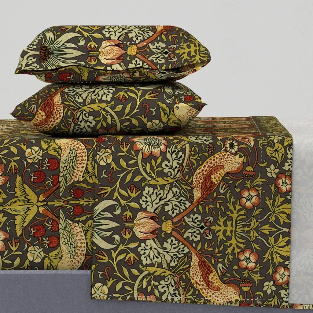 William Morris Strawberry Thief Full Sheet Set - Mustard Yellow, Linen product
