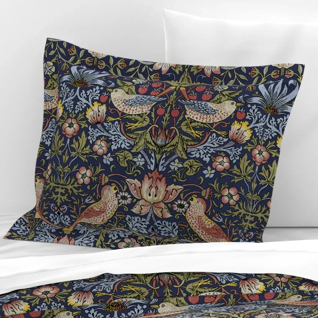 William Morris Strawberry Thief Large Standard Flanged Cushion Cover - Dark Blue, Cotton Sateen product
