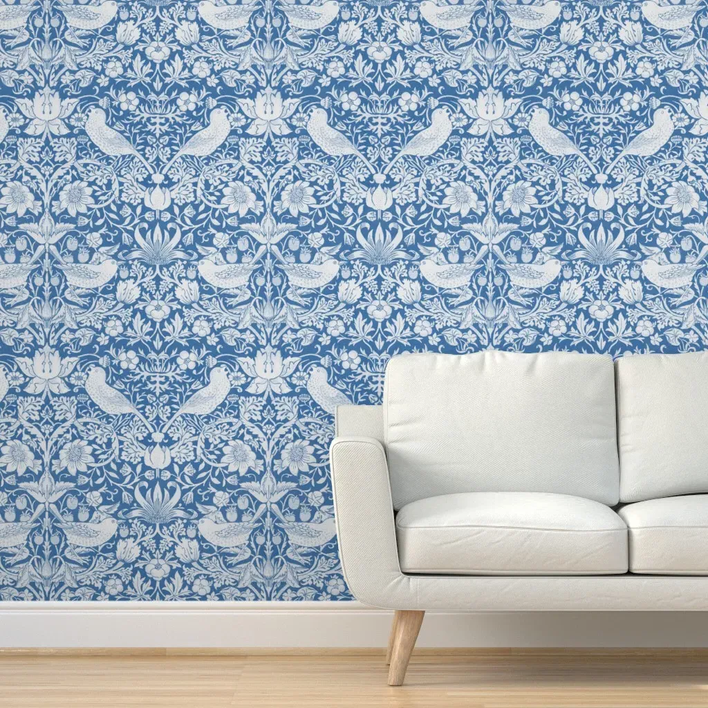 William Morris Strawberry Thief Peel and Stick Wallpaper - Blue, White product