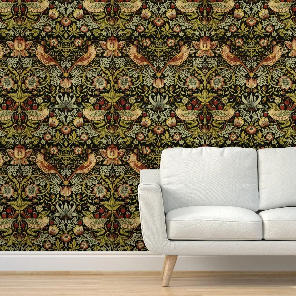 William Morris Strawberry Thief Peel and Stick Wallpaper - Brown, Green product