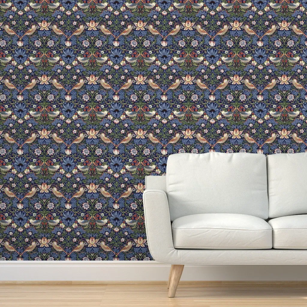 William Morris Strawberry Thief Peel and Stick Wallpaper - Dark Blue product