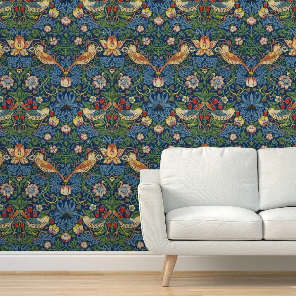 William Morris Strawberry Thief Redux Peel and Stick Wallpaper - Dark Blue product
