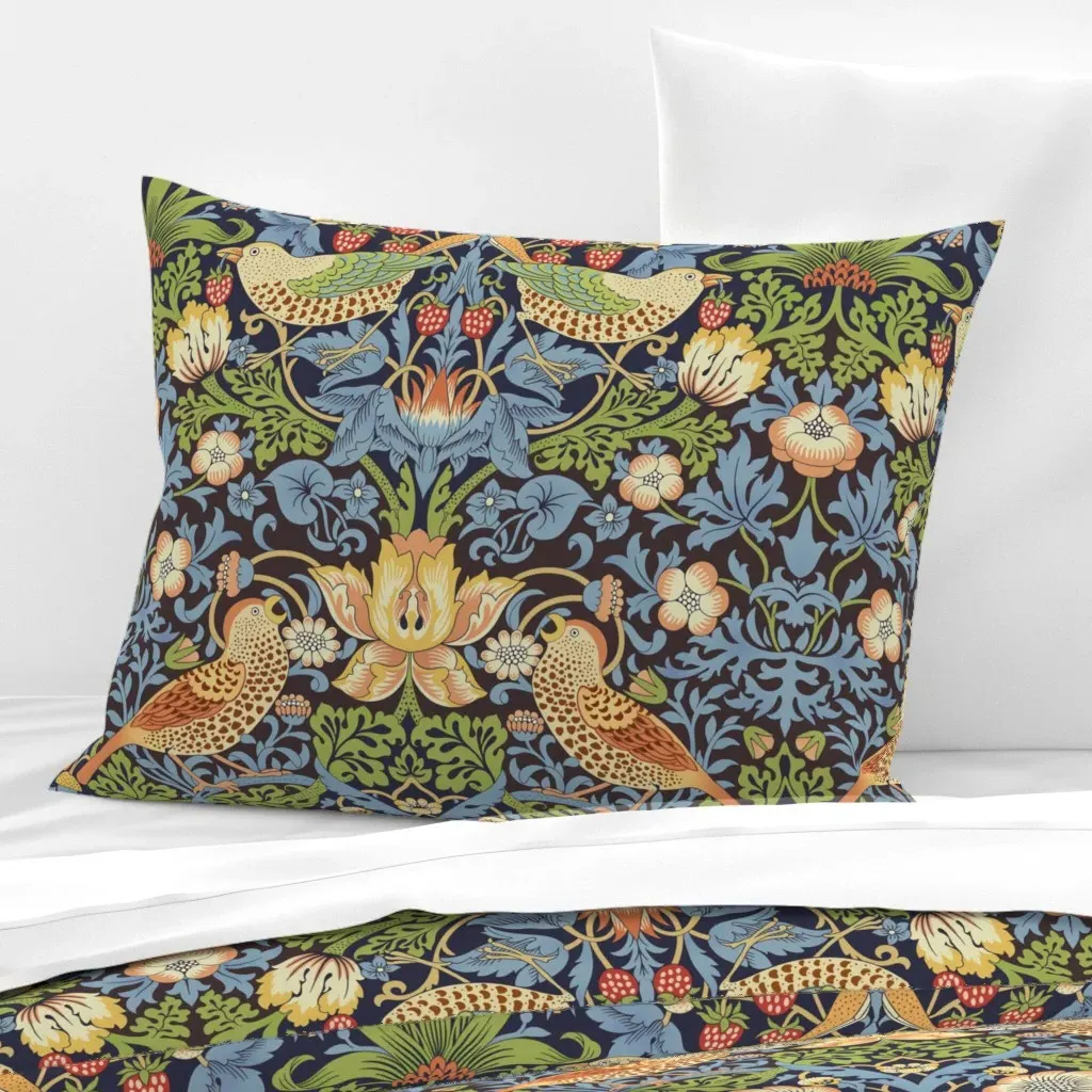 William Morris Strawberry Thief Standard Cushion Cover - Blue, Cotton Sateen product
