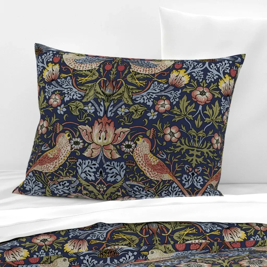 William Morris Strawberry Thief Standard Cushion Cover - Dark Blue, Cotton Sateen product
