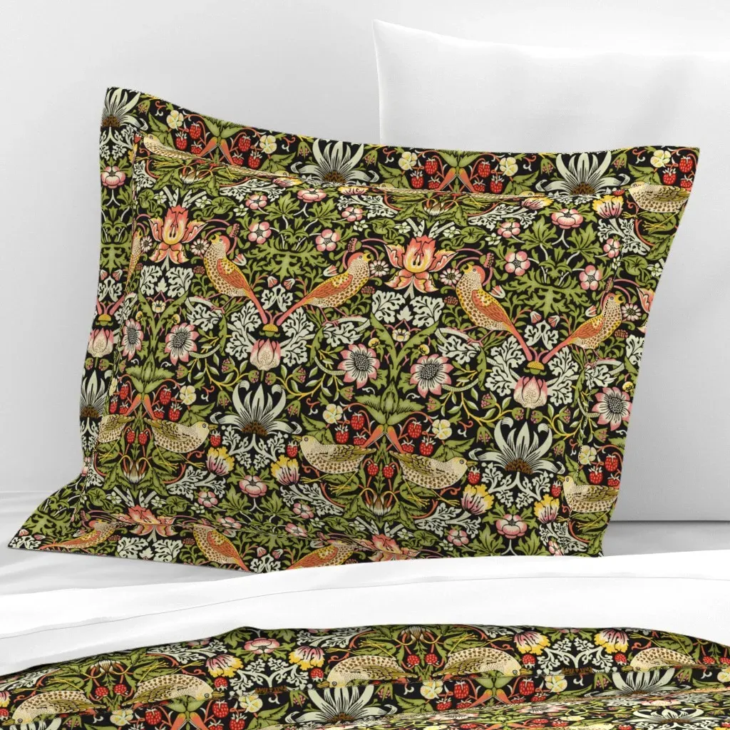 William Morris Strawberry Thief Standard Flanged Cushion Cover - Green, Cotton Sateen product