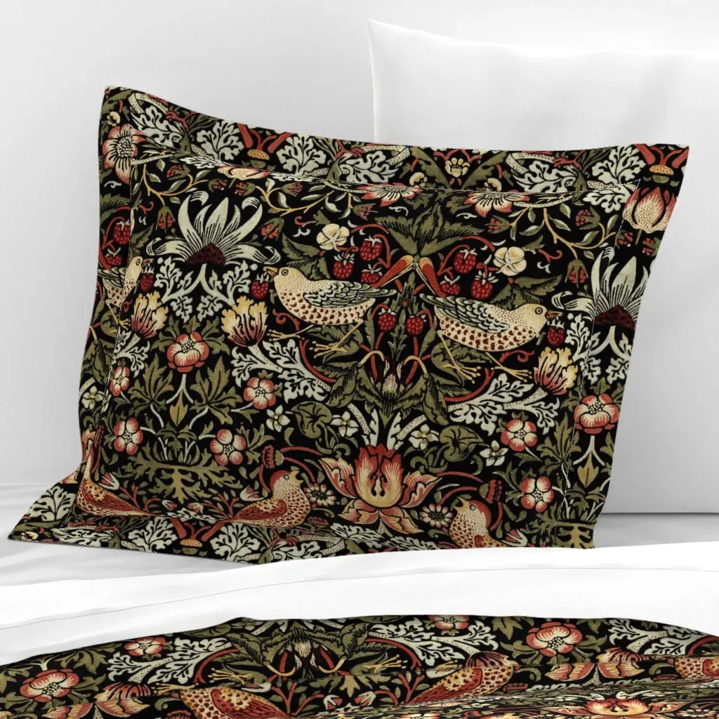 William Morris Strawberry Thief Standard Flanged Pillow Sham - Red, Cotton Sateen product