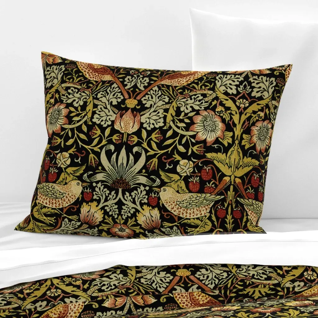William Morris Strawberry Thief Standard Knife Edge Cushion - Burgundy, Cotton Sateen product