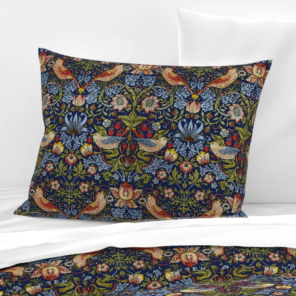 William Morris Strawberry Thief Standard Knife Edge Cushion - Dark Blue, Cotton Sateen product