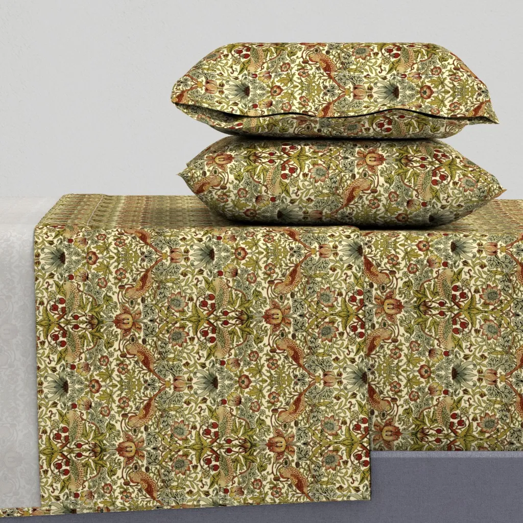 William Morris Strawberry Thief Trianon Cream Queen Sheet Set - Green product