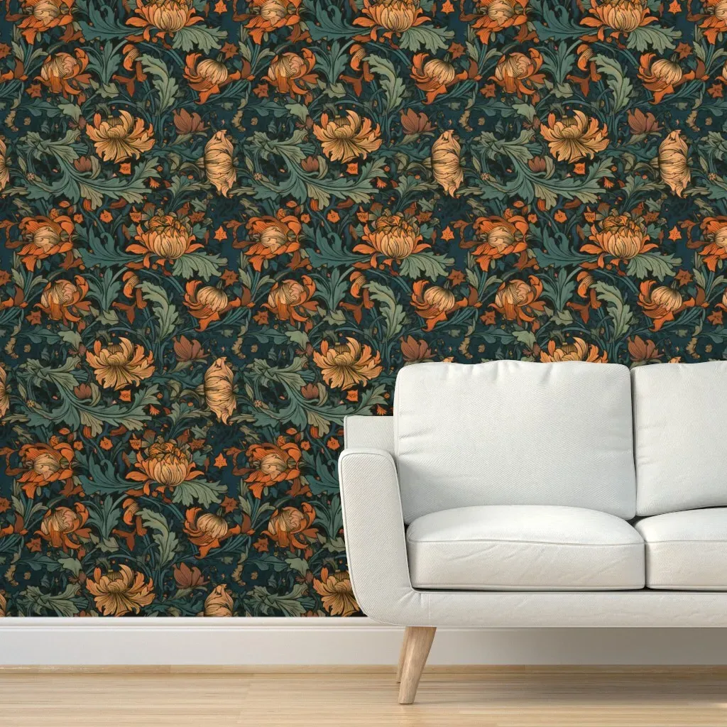 William Morris Style Floral Peel and Stick Wallpaper - Green, Yellow product