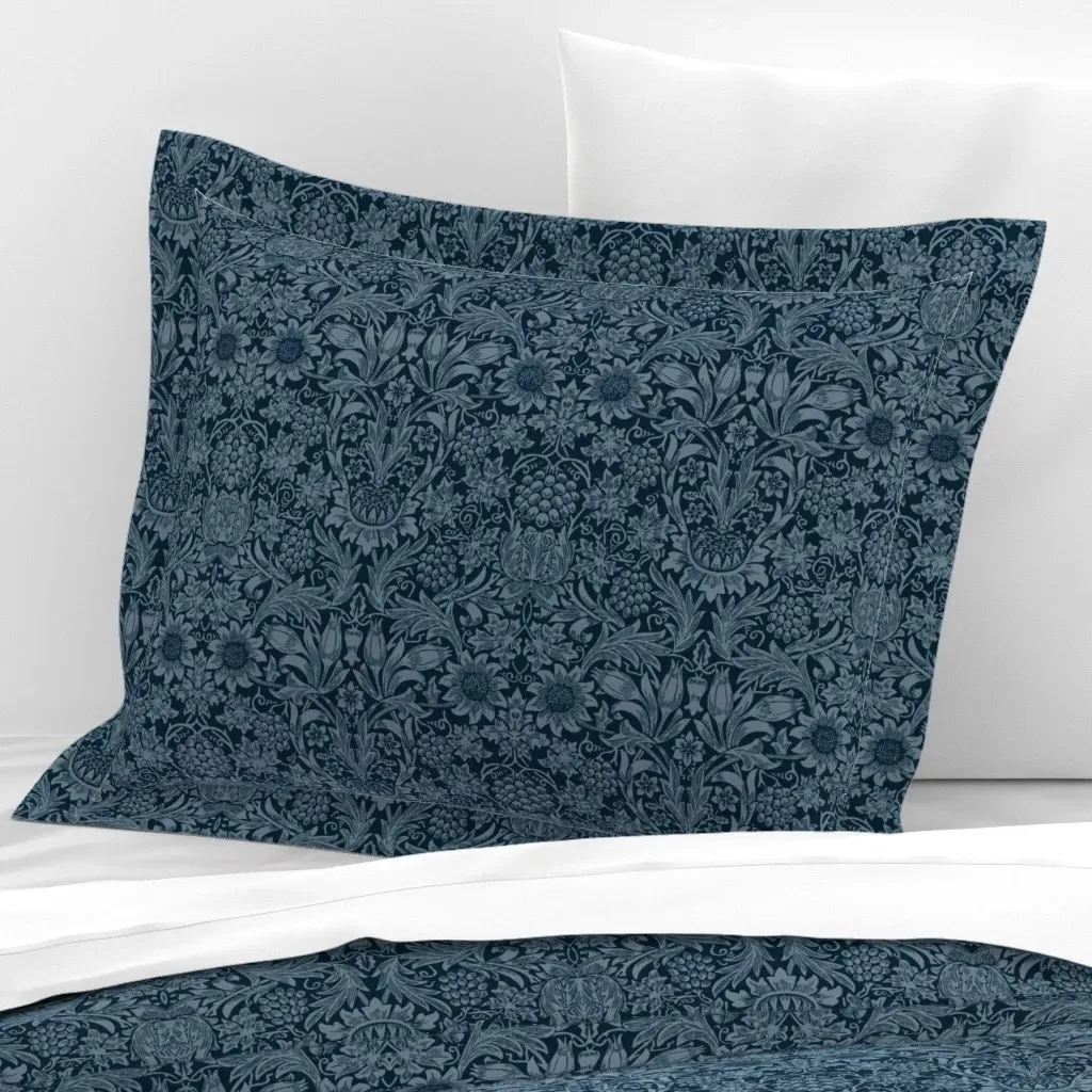 William Morris Sunflower Standard Flanged Pillow Sham - Indigo, Cotton Sateen product