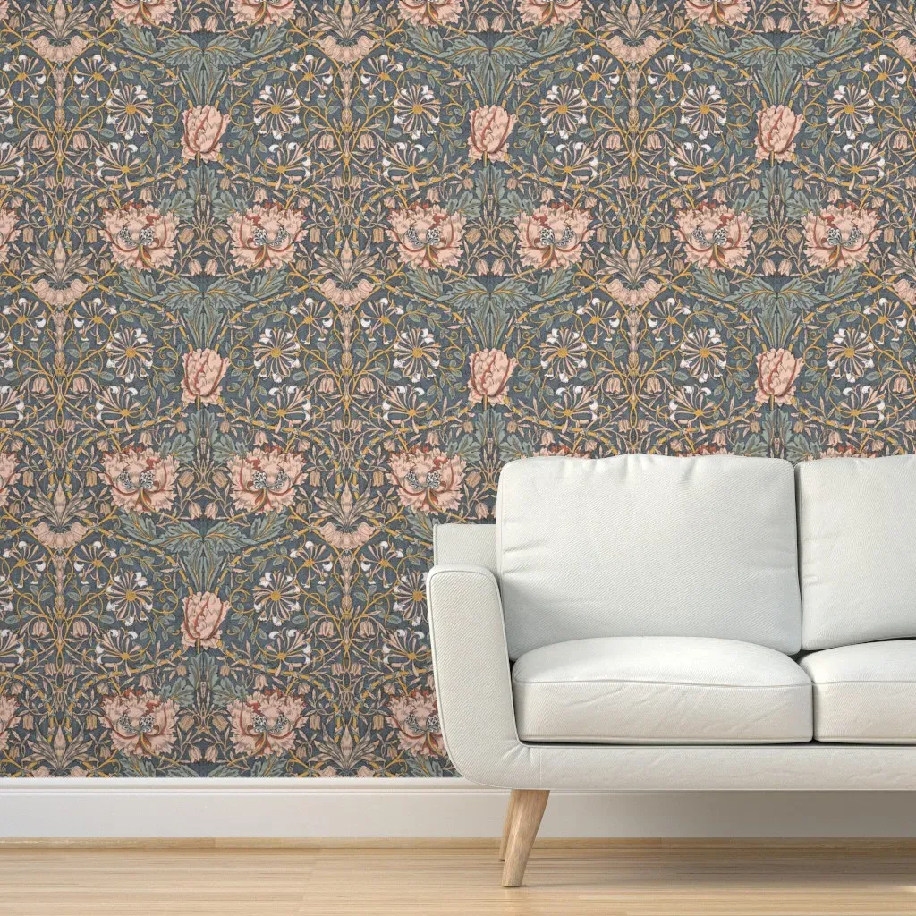 William Morris Tribute Honeysuckle Tulip Floral Peel and Stick Wallpaper - Pink product