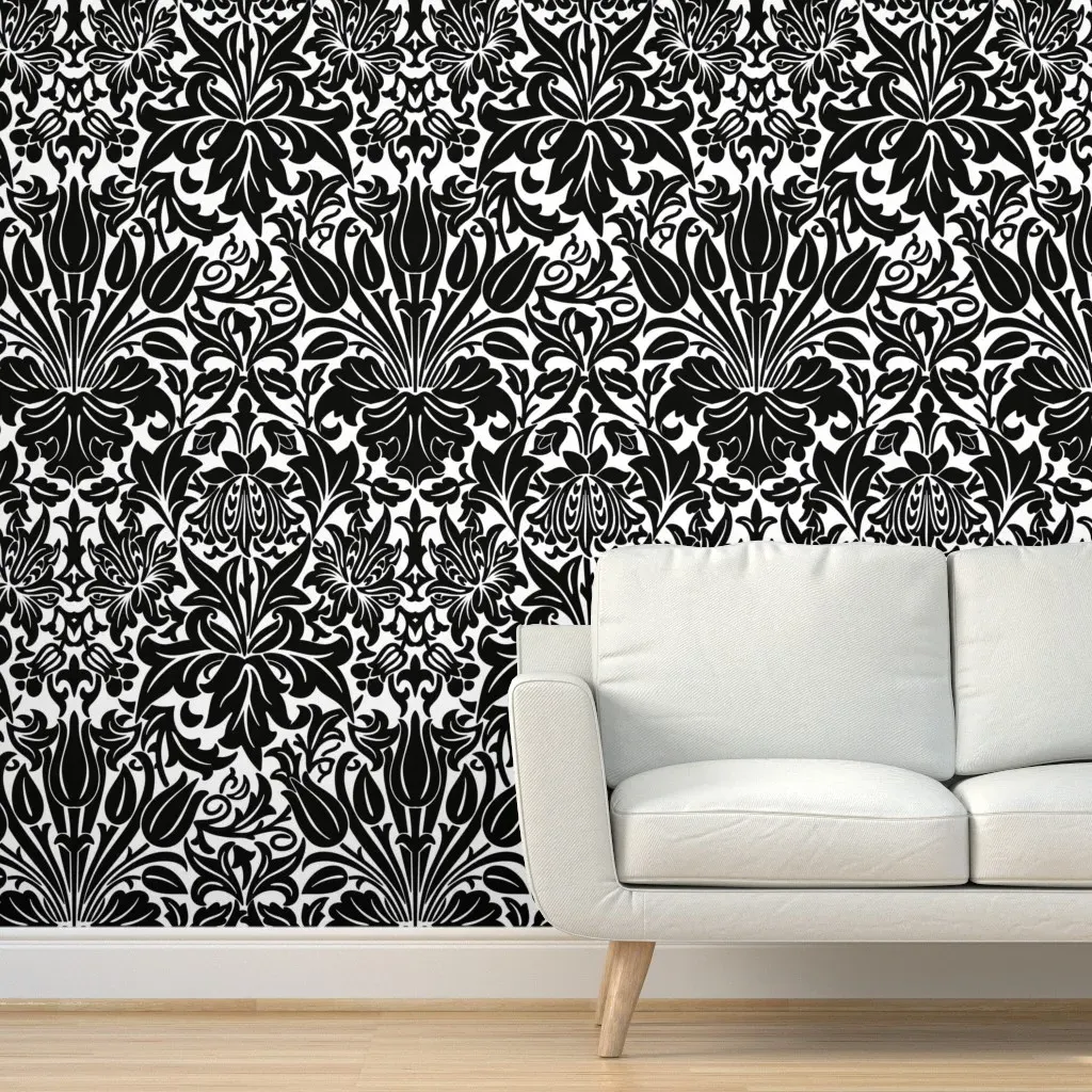 William Morris Tulip Monochrome Peel and Stick Wallpaper - Black product