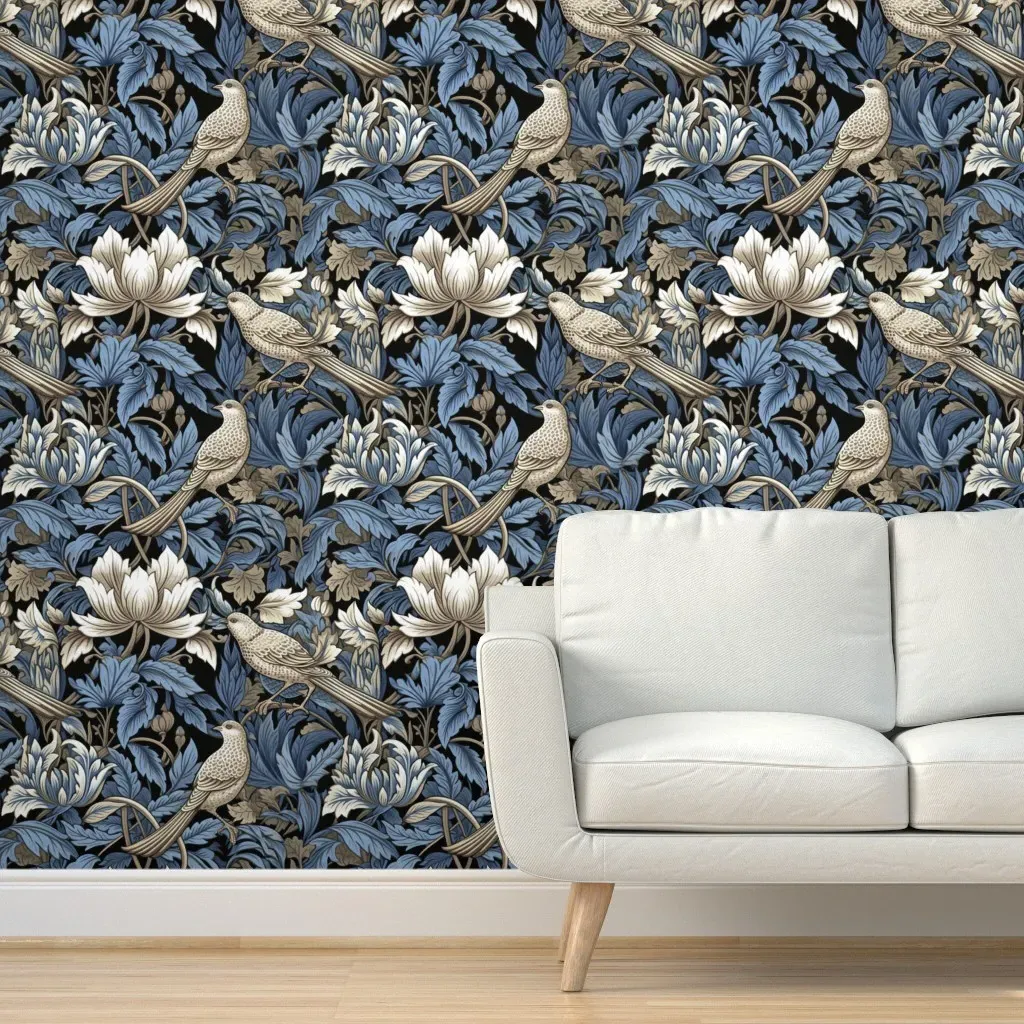 William Morris Winged Bouquet Peel and Stick Wallpaper - Blue, Black product