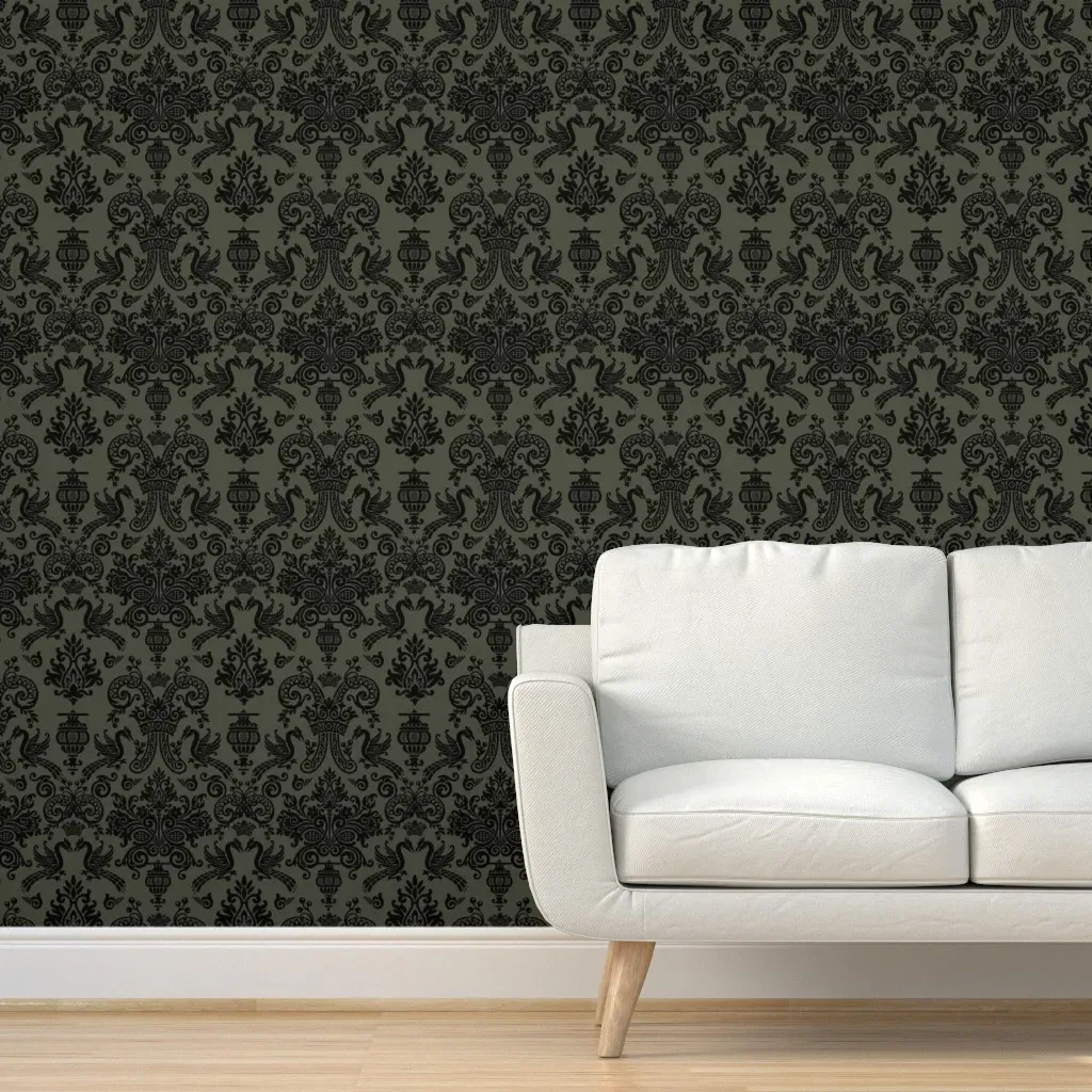 William Morris Wood Block Damask Peel and Stick Wallpaper - Dark Green product