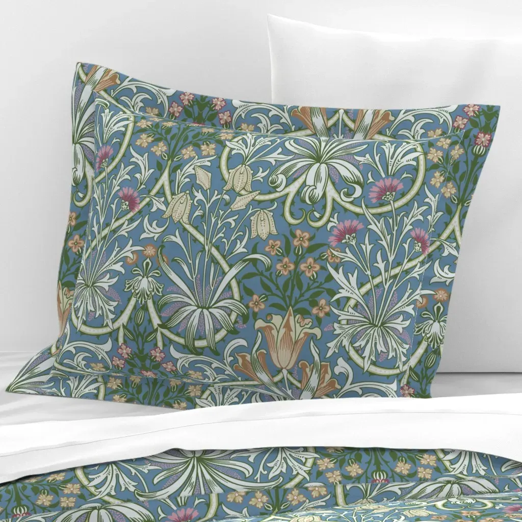 William Morris Woodland Weeds Standard Flanged Cushion Cover - Blue, Cotton Sateen product