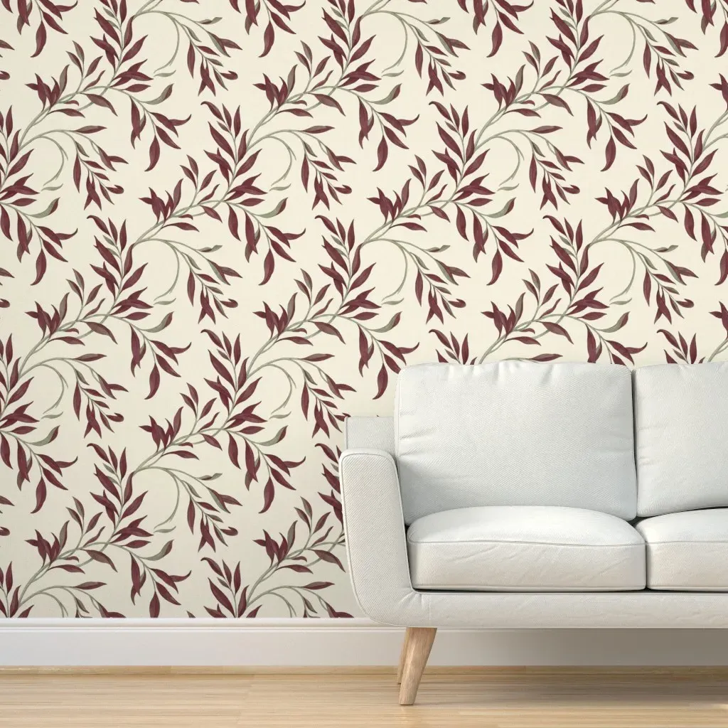 Willow Branch Botanical Peel and Stick Wallpaper - Burgundy product