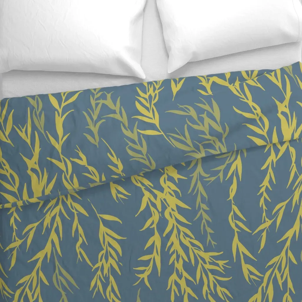 Willow Cobalt Largescale Duvet Cover - Yellow-Green alternate view