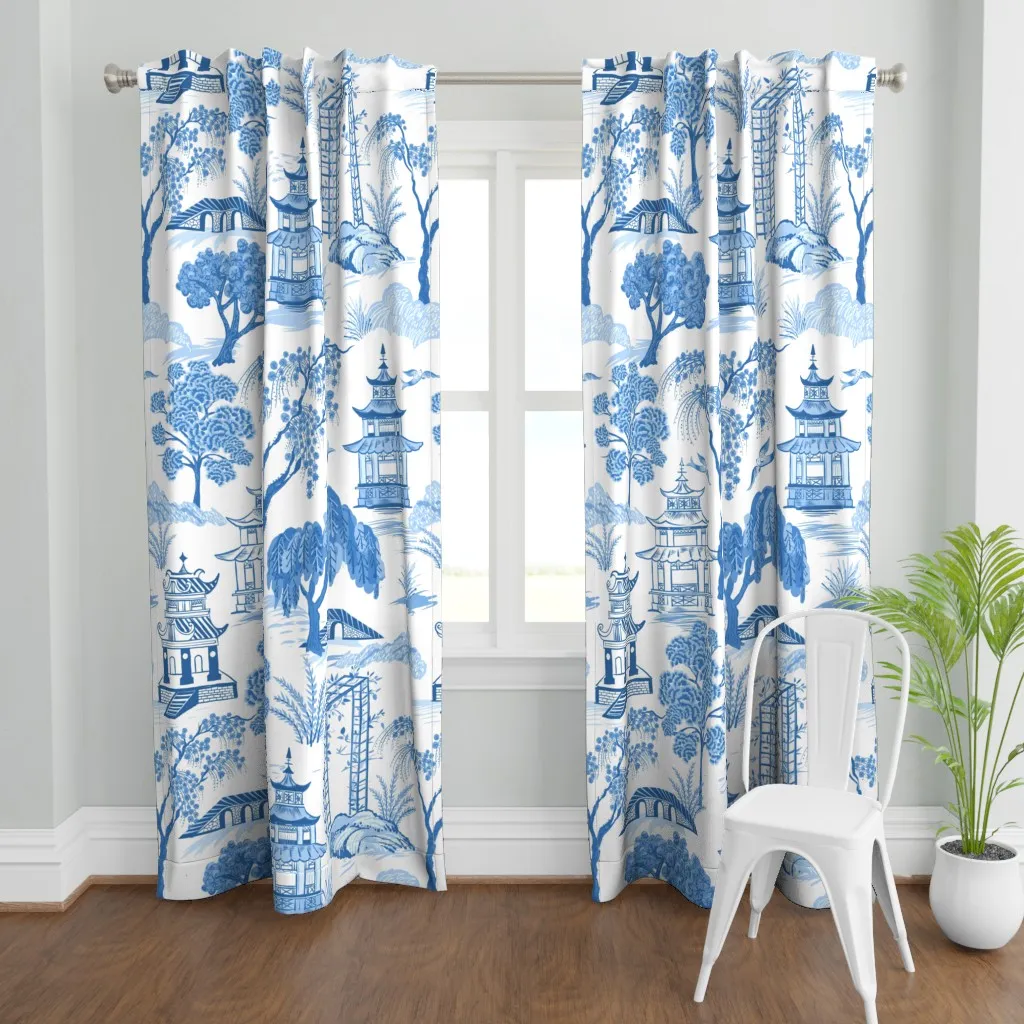 Willow-Pagoda Asian Curtain Panel - Blue product