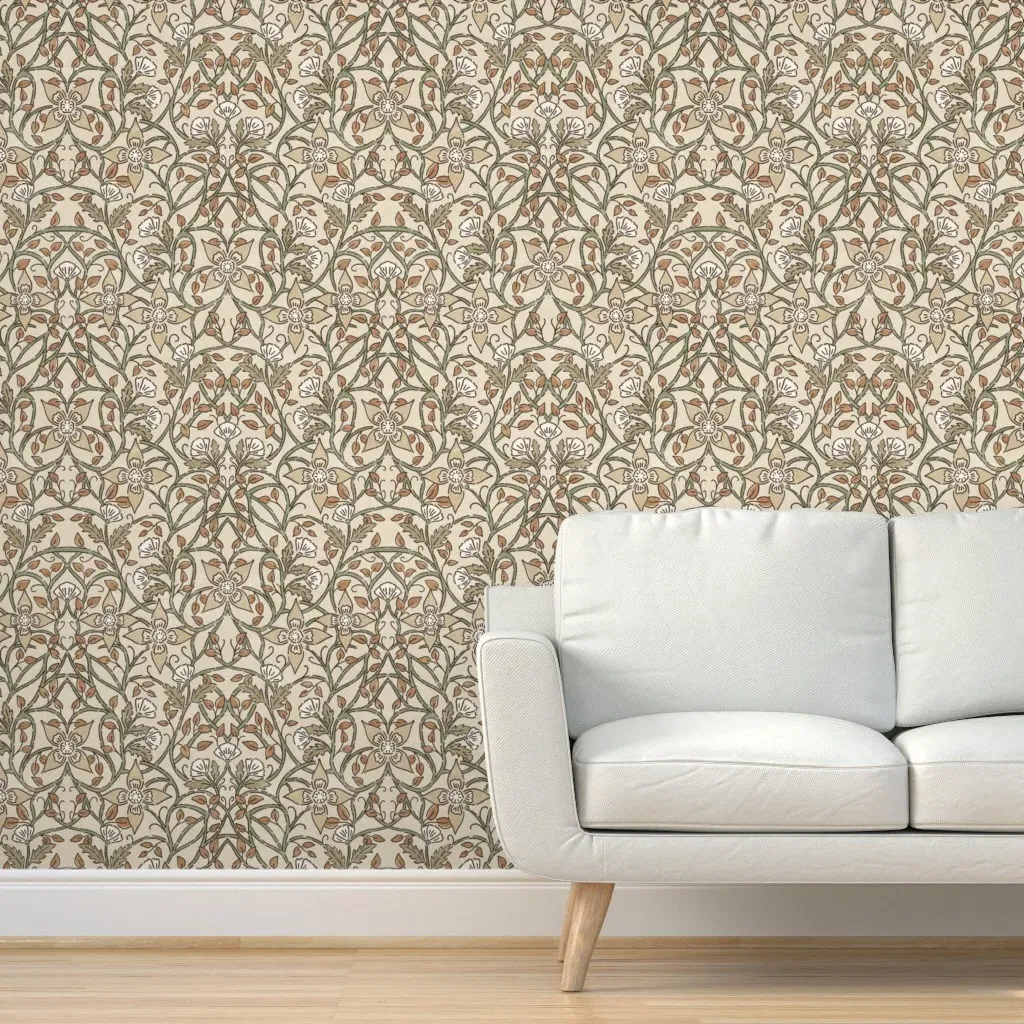 Winding Clematis Floral Peel and Stick Wallpaper - Beige product