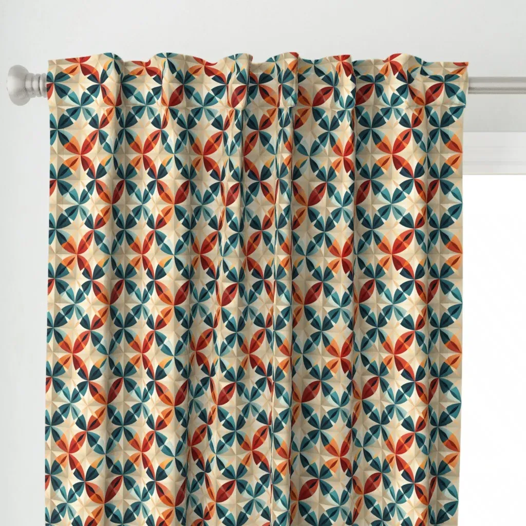 Windmill Tile Curtain Panel - Teal alternate view