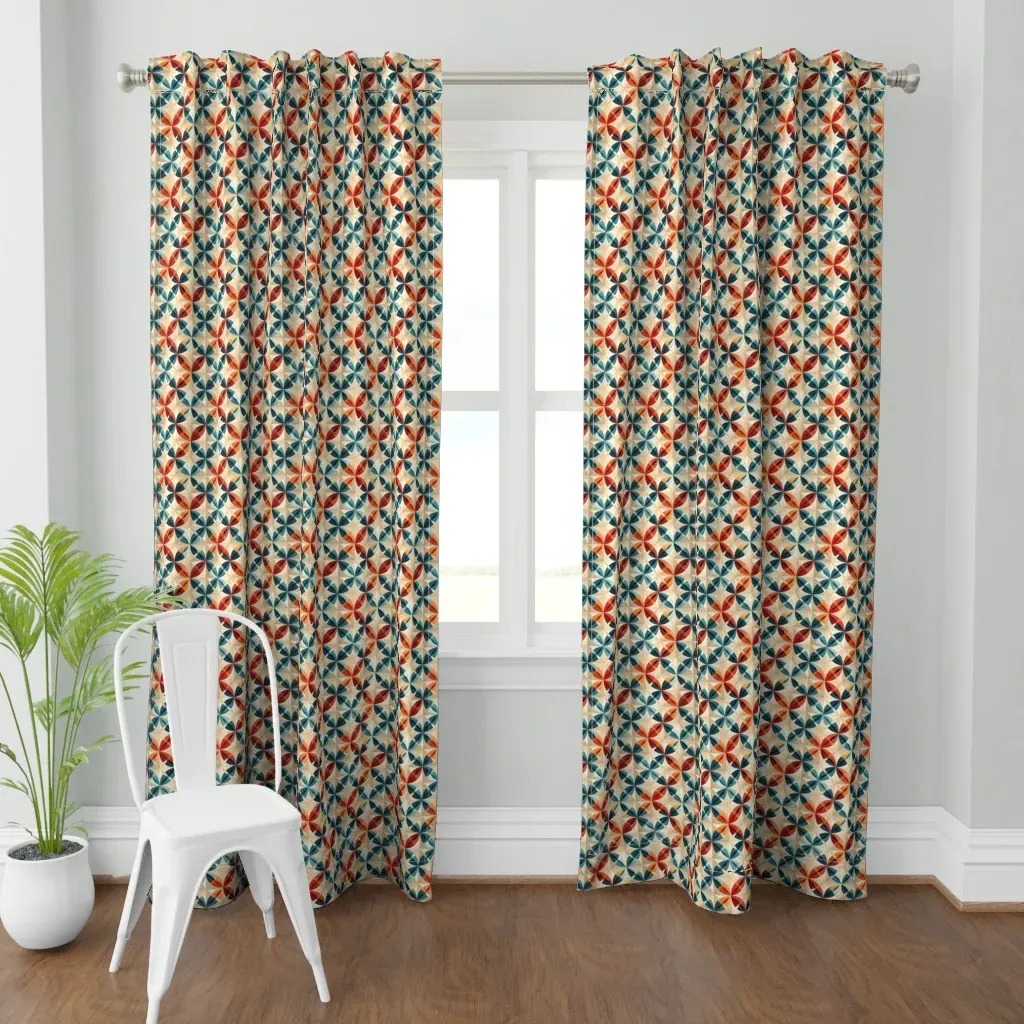Windmill Tile Curtain Panel - Teal product