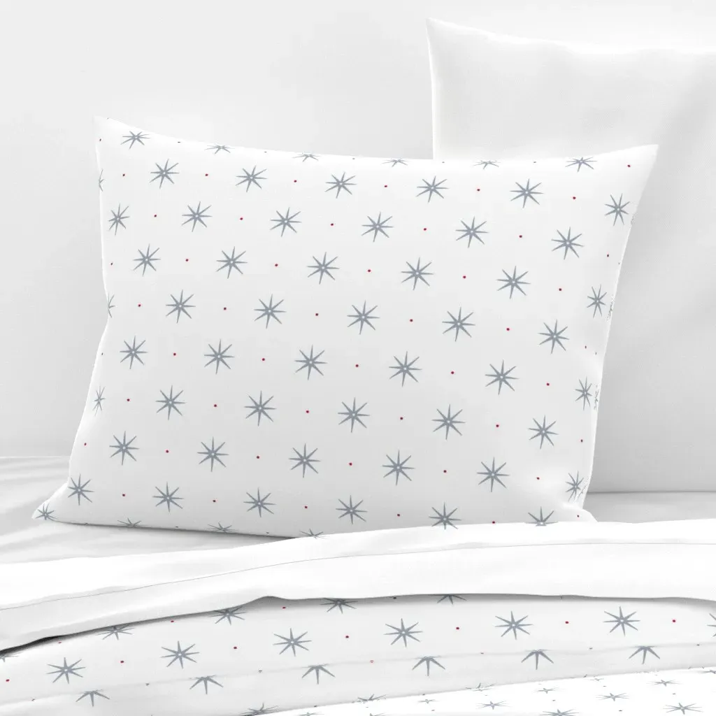 Window Pane Blue Stars Red Dots Standard Pillow - Gray, Cotton Sateen product