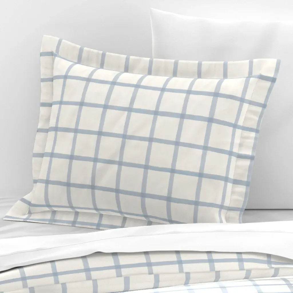 Window Pane Plaid Standard Flanged Cushion Cover - Light Blue, Cotton Sateen product