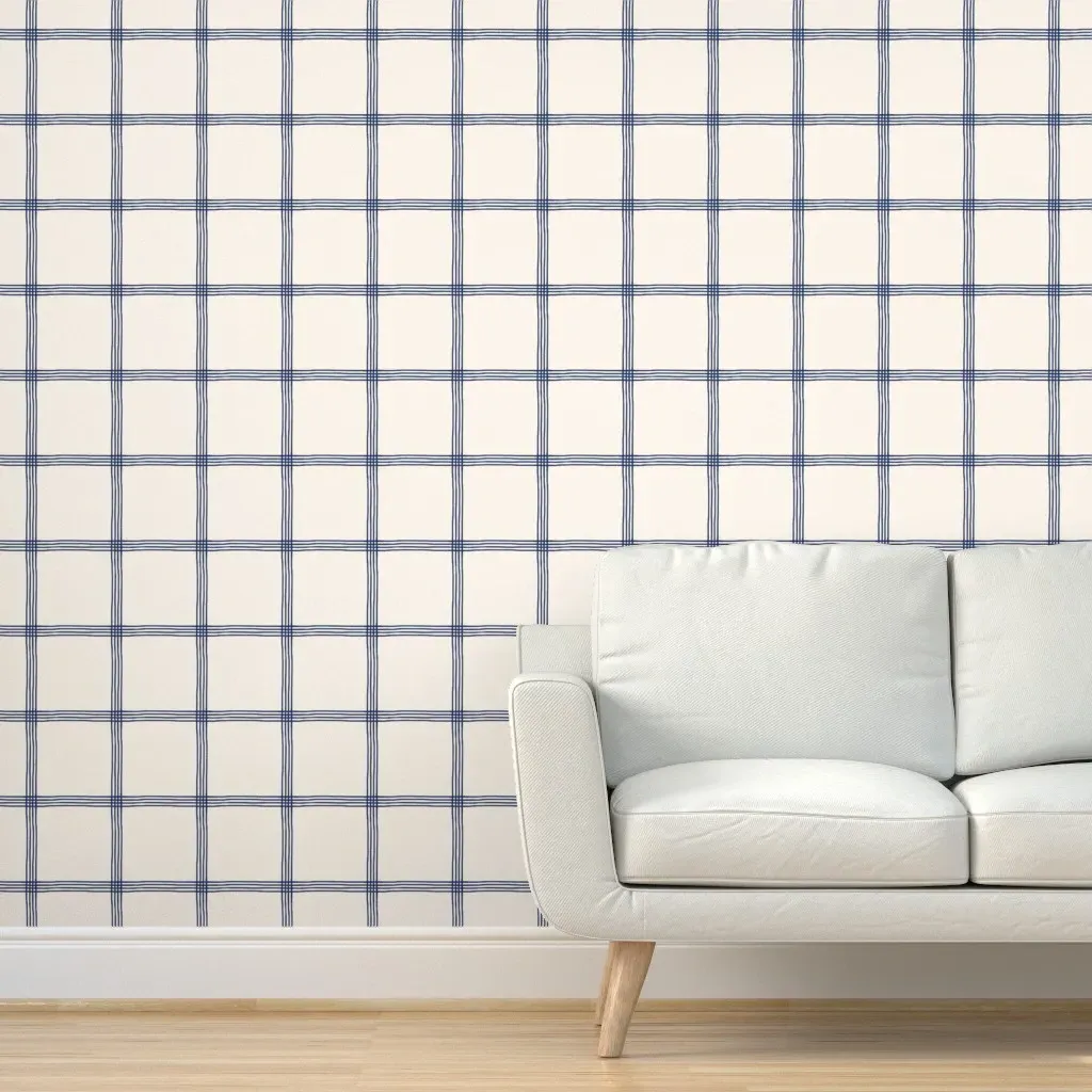 Windowpane Check Peel and Stick Wallpaper - Navy Blue, White product
