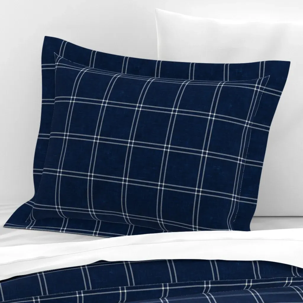 Windowpane Plaid Standard Flanged Cushion Cover - Navy, Cotton Sateen product