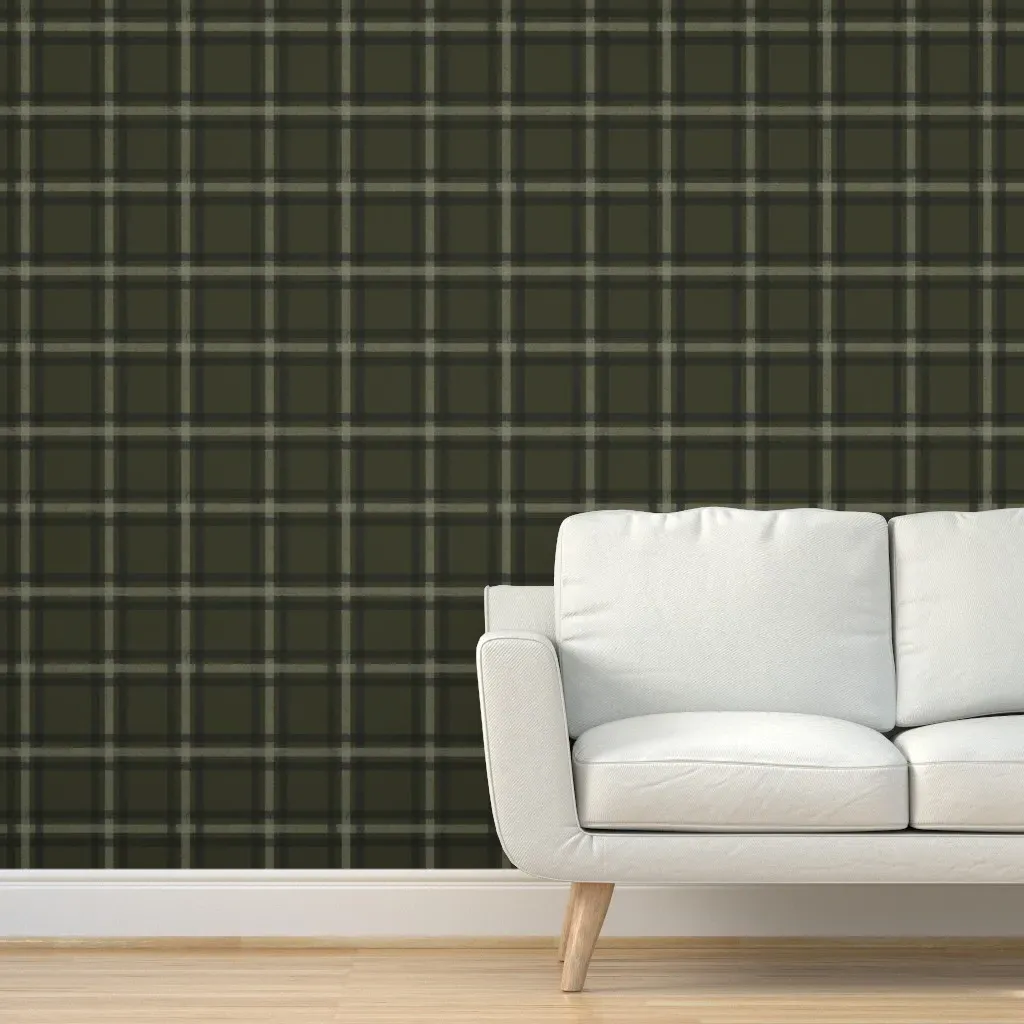 Windowpane Ticking Stripe Peel and Stick Wallpaper - Olive Green product
