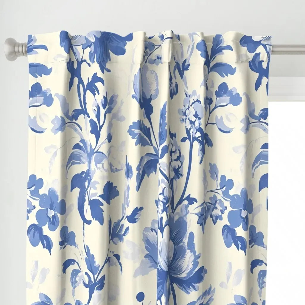 Windsor Blue Bloom Curtain Panel - Blue alternate view