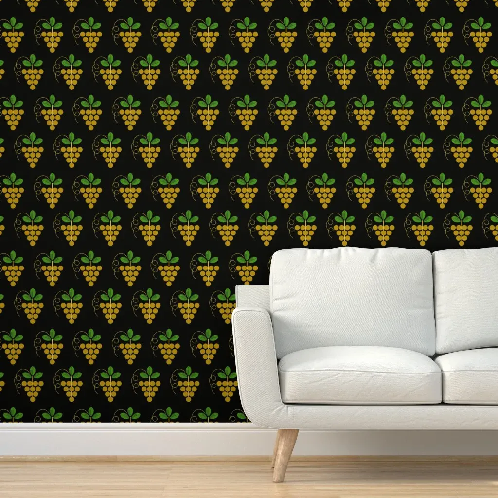Wine Grapes Peel and Stick Wallpaper - Gold, Black product