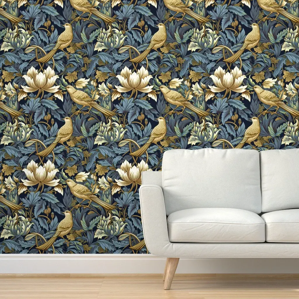 Winged Bouquet William Morris Peel and Stick Wallpaper - Gold, Navy product