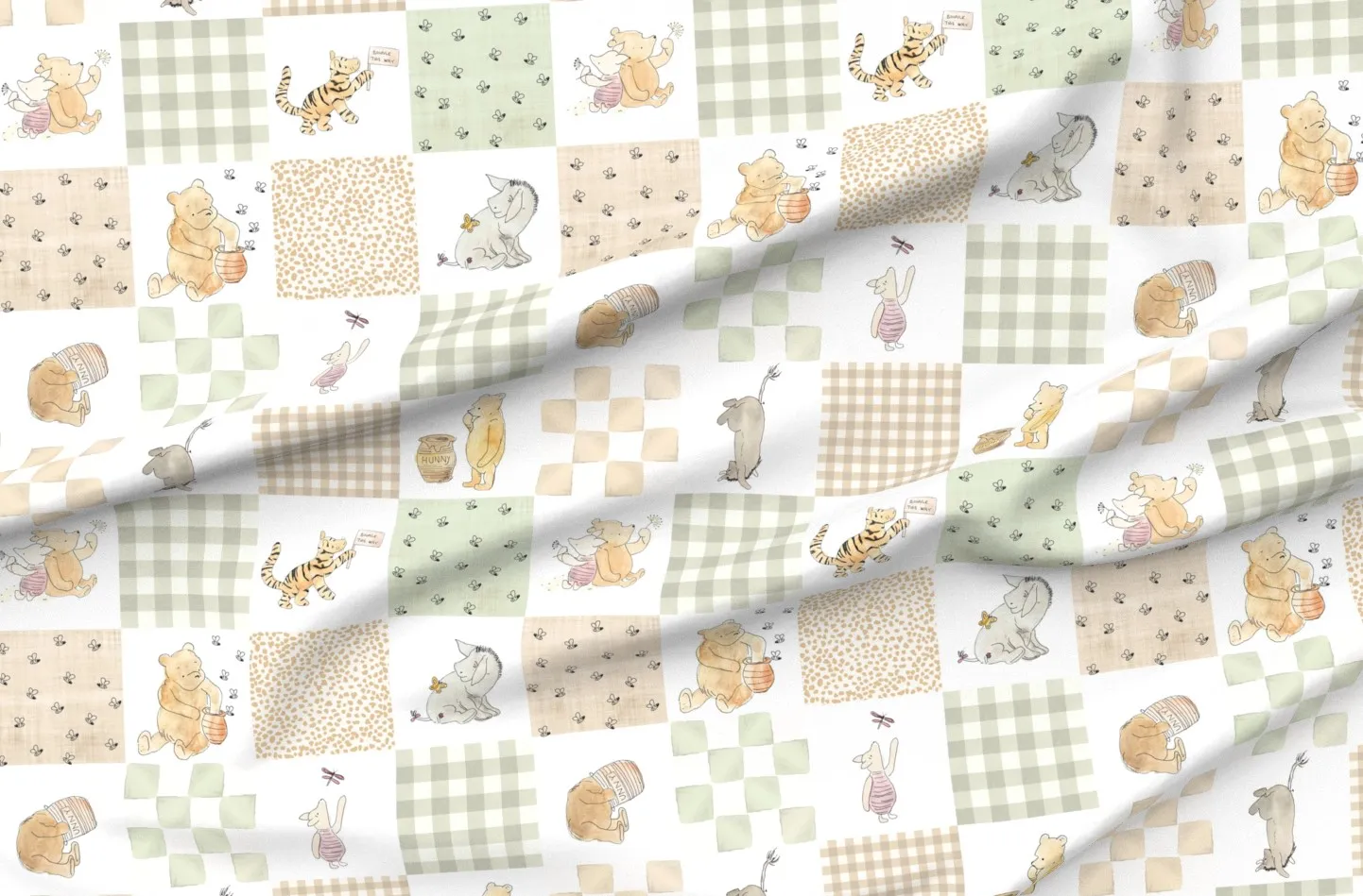 Winnie The Pooh Extra Large Square Quilt Fabric - Green, Beige product