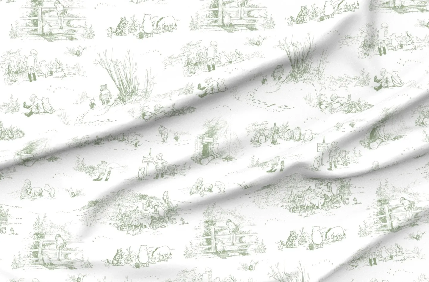 Winnie-The-Pooh Storybook Character Fabric Yardage - Sage Green product