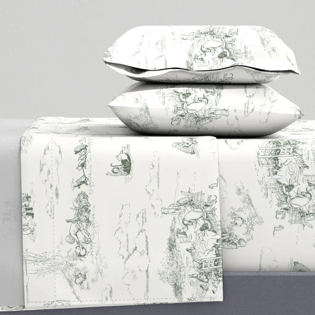 Winnie-The-Pooh Toile Hundred Acre Wood King Sheet Set - Sage Green product