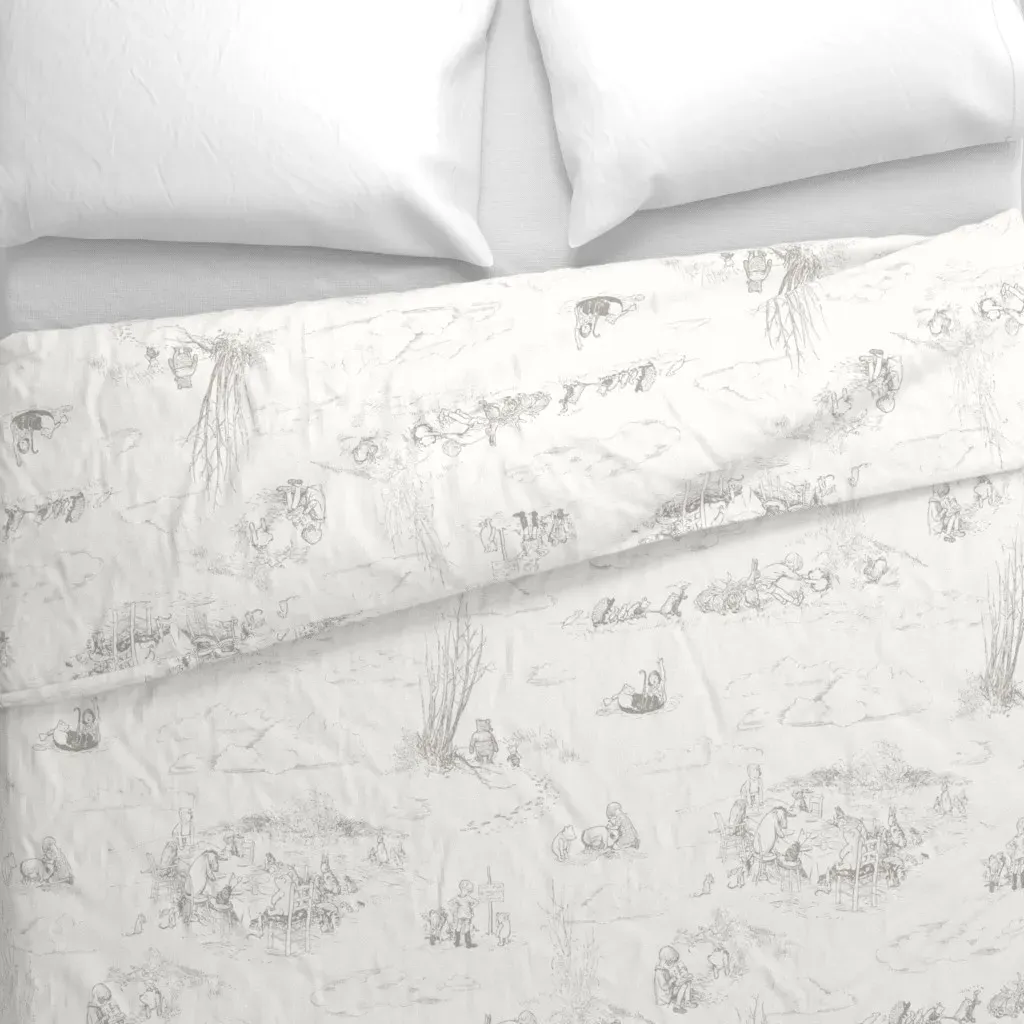Winnie-The-Pooh Toile Light Duvet Cover - Light Gray alternate view