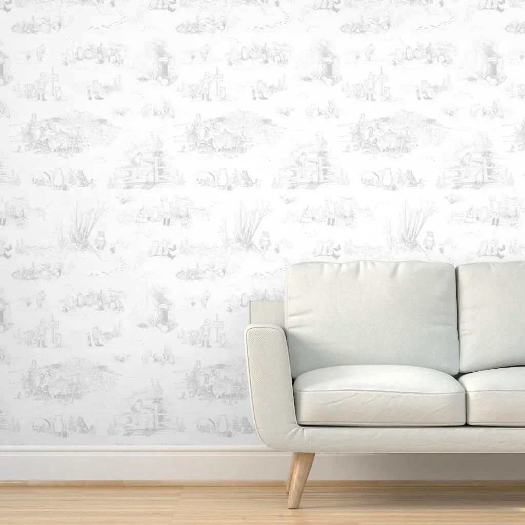 Winnie-The-Pooh Toile Peel and Stick Wallpaper - Light Gray product