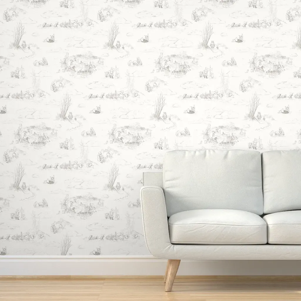 Winnie-The-Pooh Toile Peel and Stick Wallpaper - Light Grey product