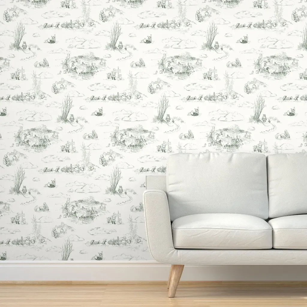 Winnie-The-Pooh Toile Peel and Stick Wallpaper - Sage Green product