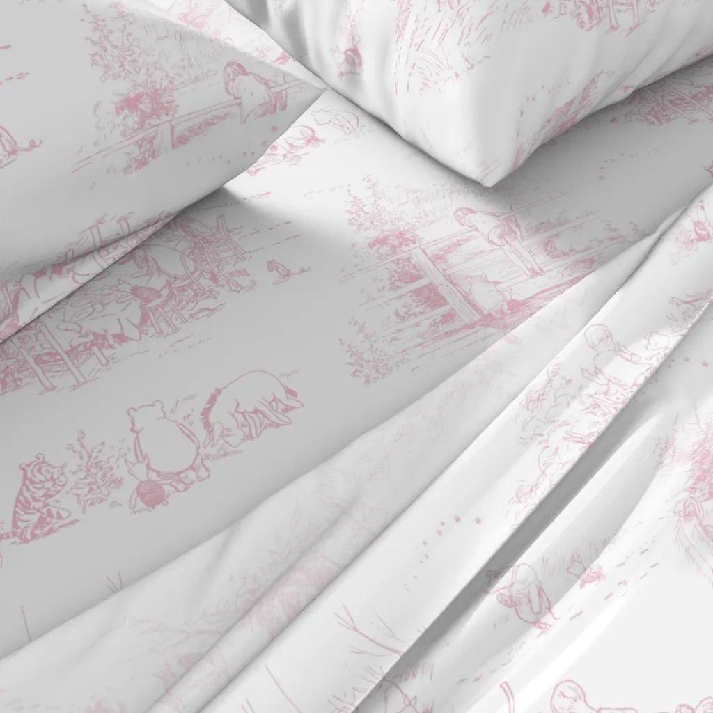 Winnie-The-Pooh Toile Queen Sheet Set - Pink alternate view