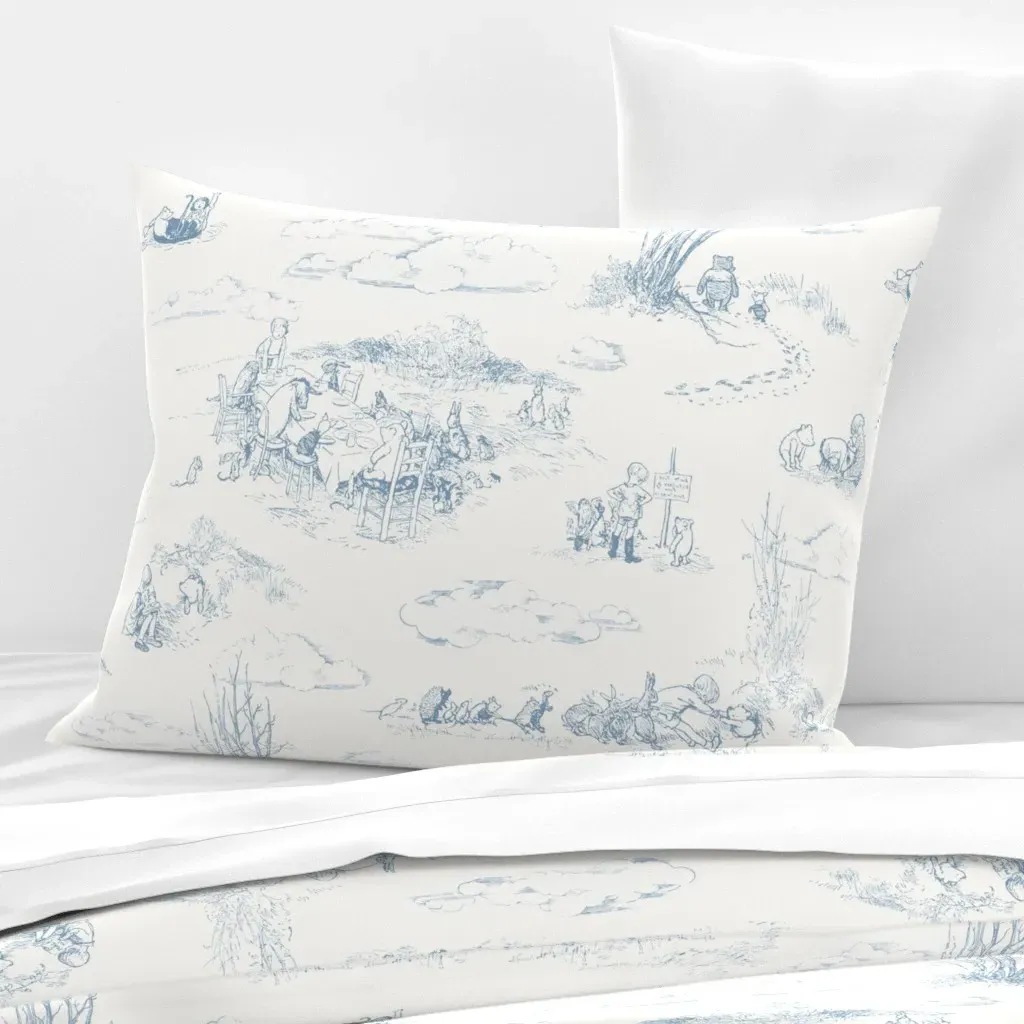 Winnie-The-Pooh Toile Standard Knife Edge Cushion - Light Blue, Cotton Sateen product