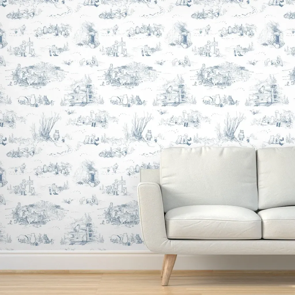 Winnie-The-Pooh Toile Storybook Peel and Stick Wallpaper - Blue product