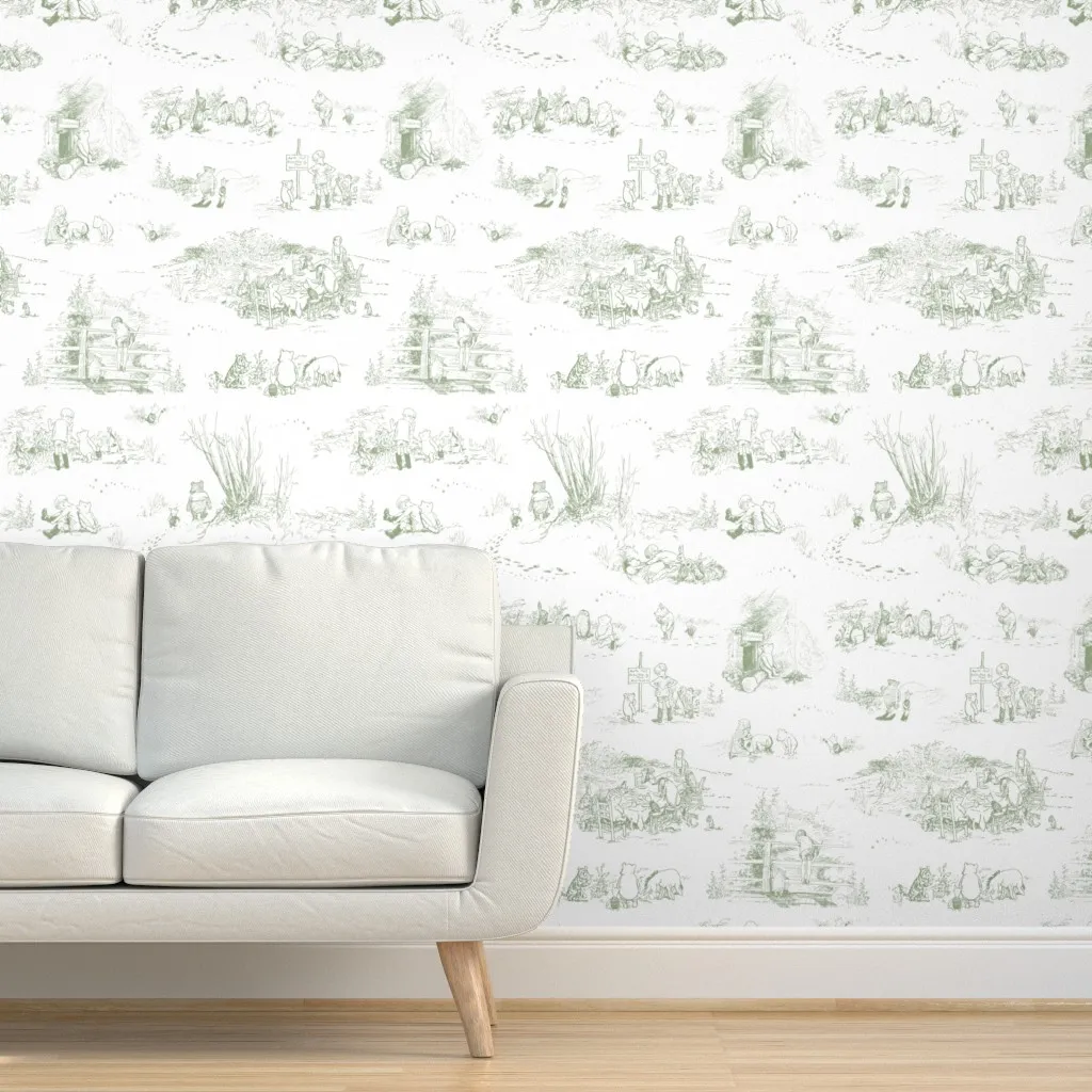 Winnie-The-Pooh Toile Storybook Peel and Stick Wallpaper - Sage Green product