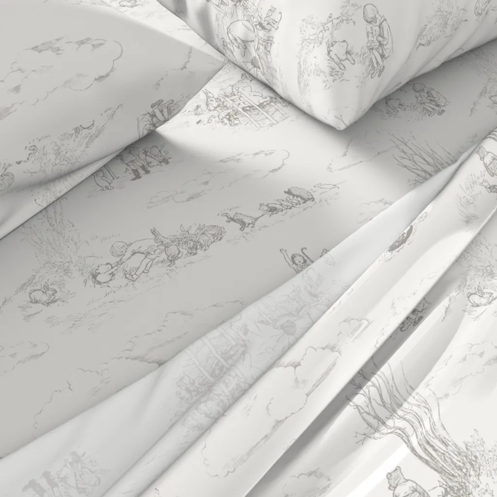 Winnie-The-Pooh Toile Twin Sheet Set - Light Grey alternate view