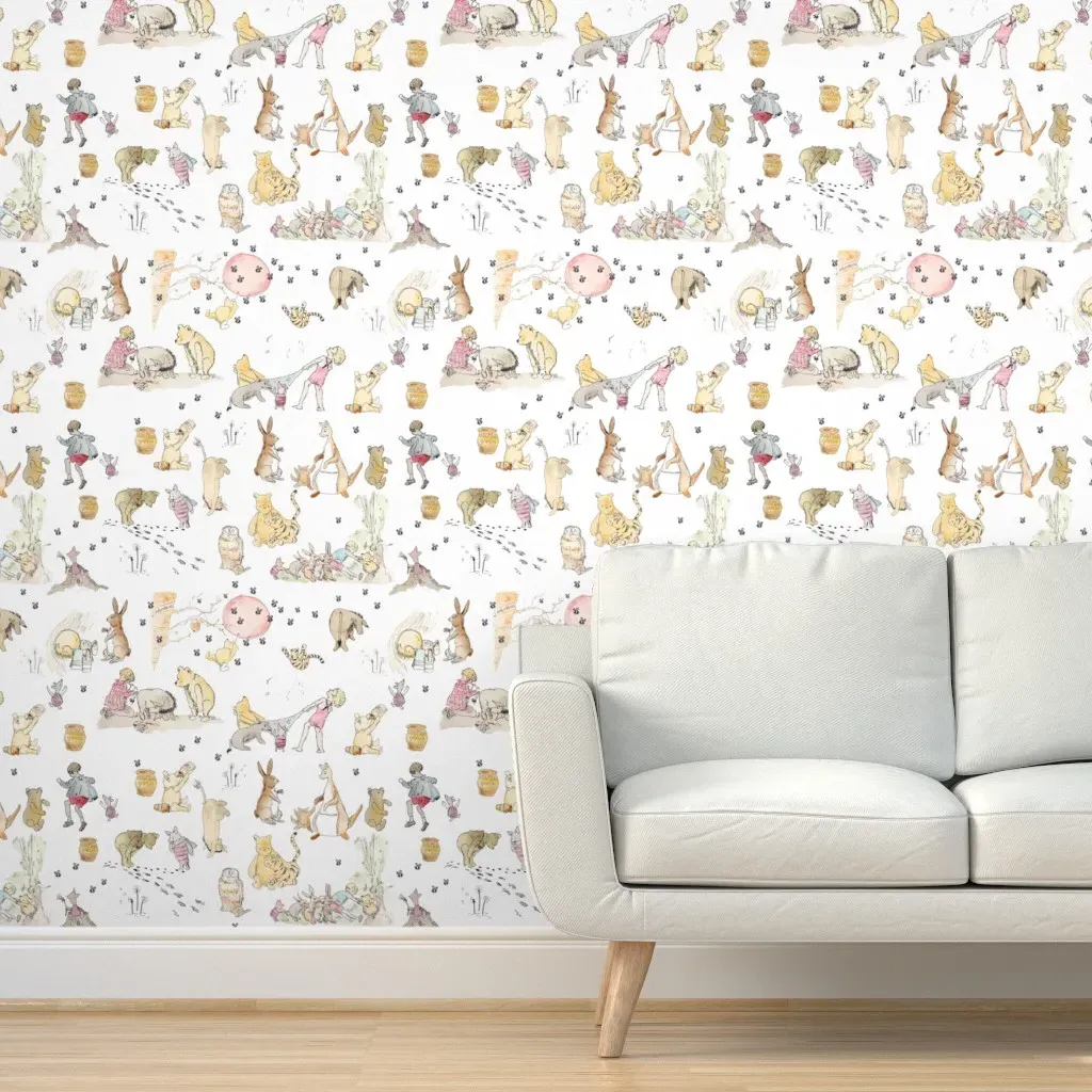 Winnie The Pooh Watercolor Peel and Stick Wallpaper - Beige product