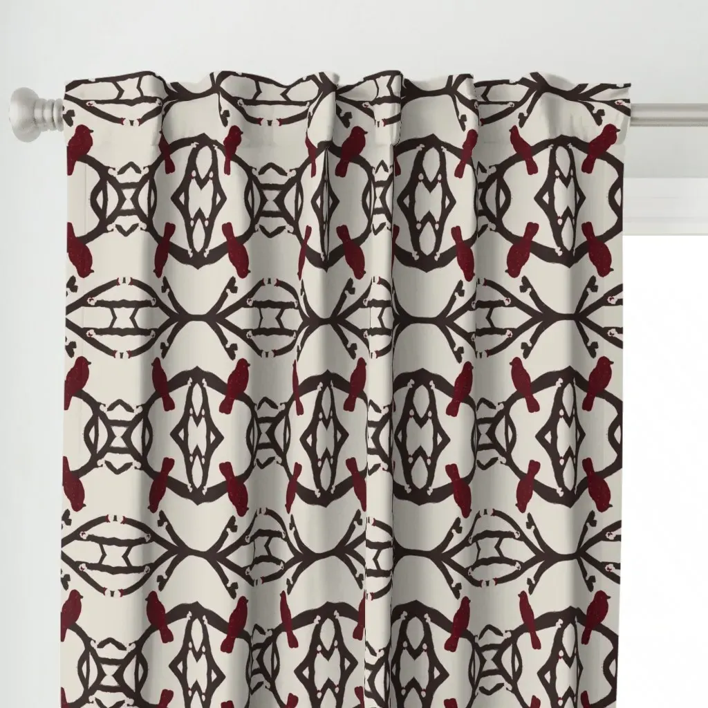 Winter Bird Mirrored Curtain Panel - Crimson alternate view